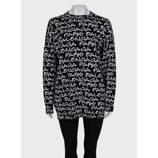 Balenciaga Black Oversize Logo Print Wool Sweater sz.S pre-owned