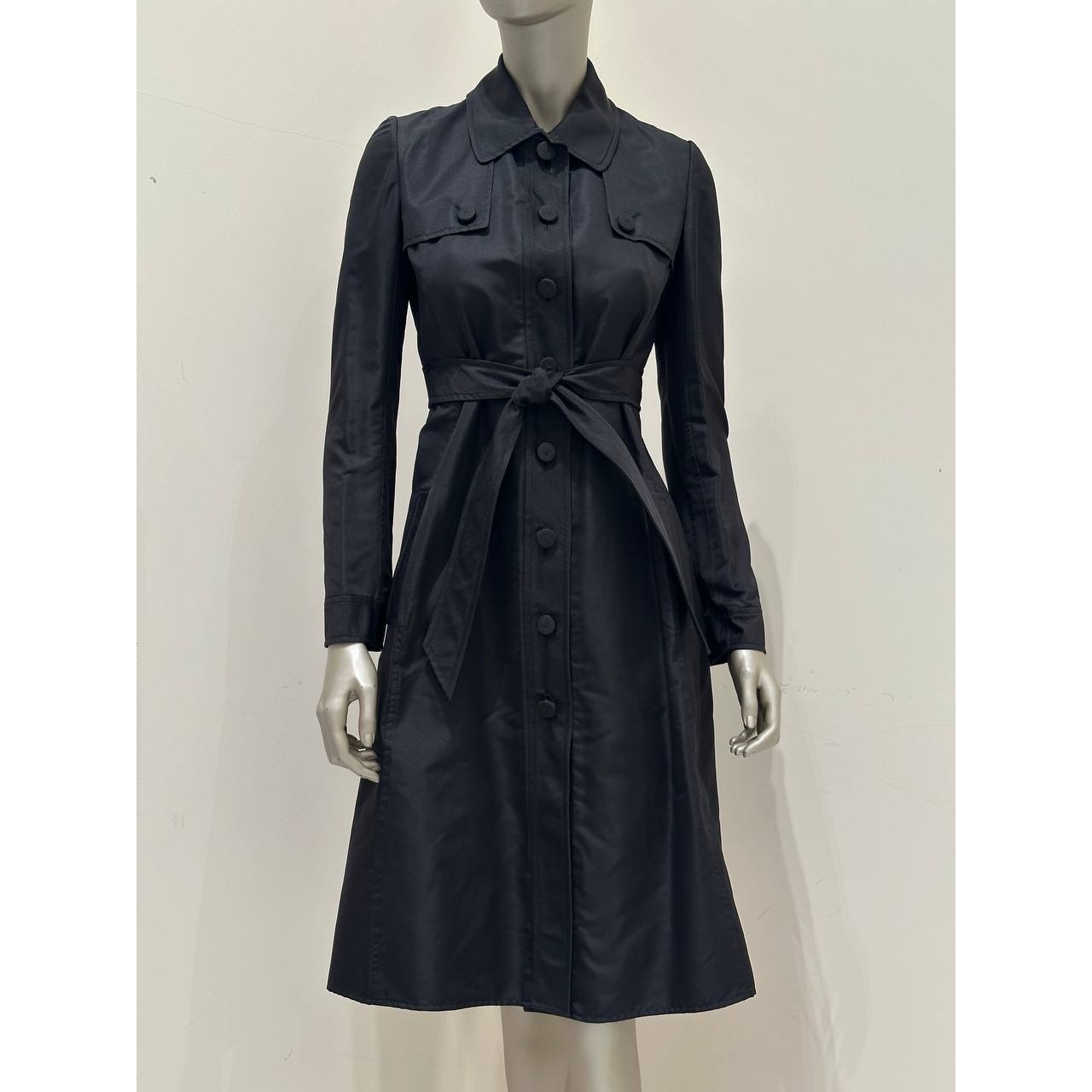 Valentino Black Silk Trench-Style Coat Dress Sz.6 Pre-owned