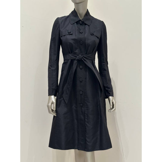 Valentino Black Silk Trench-Style Coat Dress Sz.6 Pre-owned