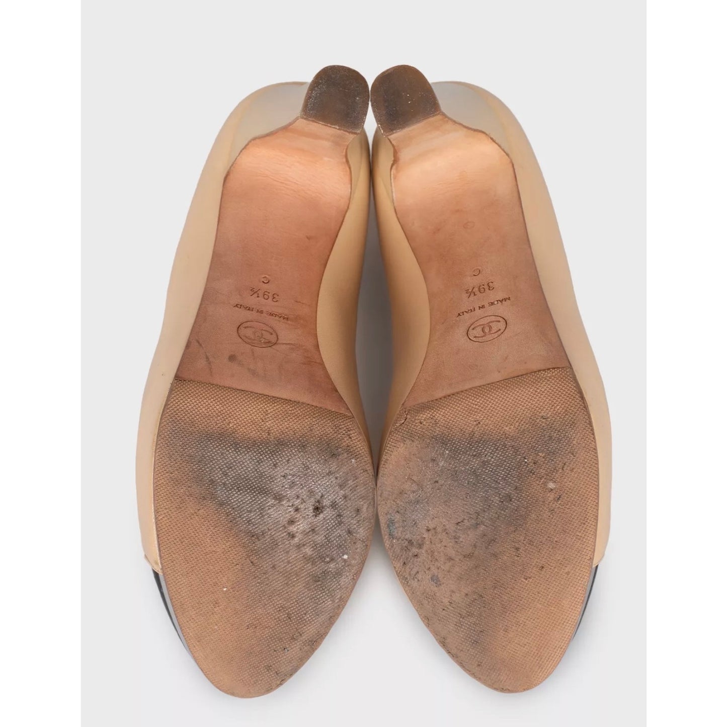 Chanel Beige Leather Block Heel Pumps - Size 39.5 Pre-owned