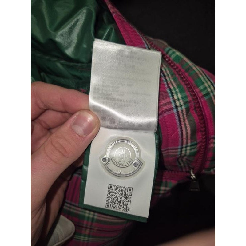 Moncler Pink Plaid Down Puffer Jacket Crystal Detail XXS US 0 Pre-owned