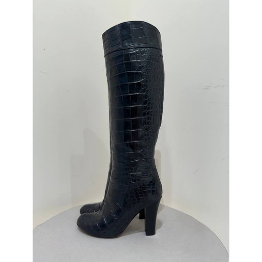 Brioni Black Leather Knee-High Boots Sz.39 Pre-owned