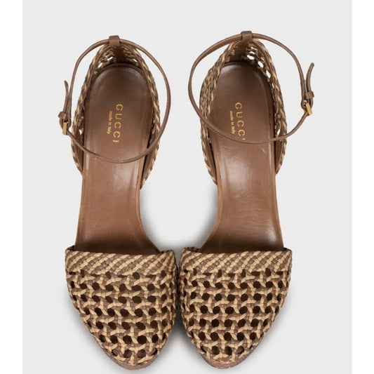 Gucci Brown Woven lambskin Leather High Heel Sandals - Size 38 Pre-owned
