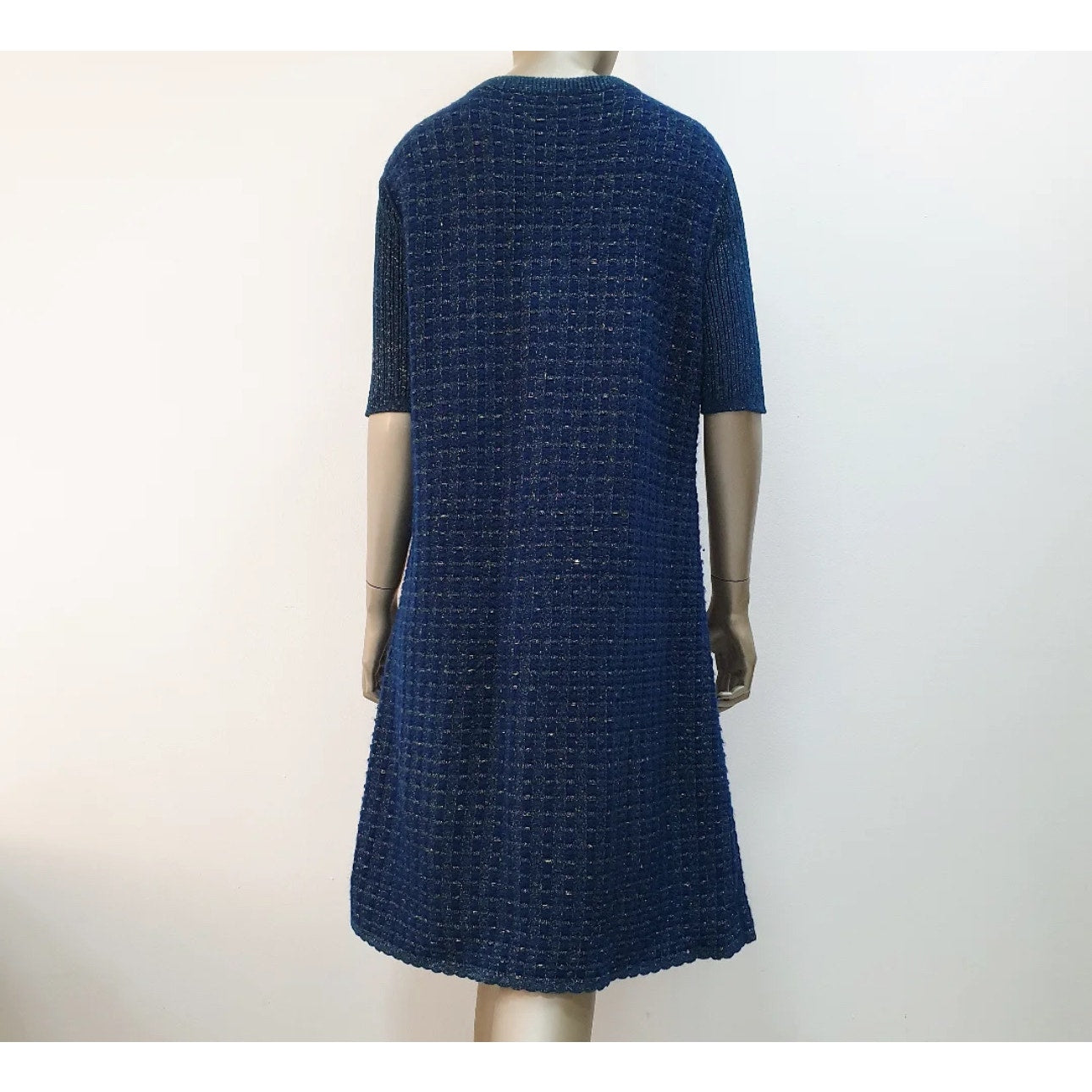 CHANEL Blue Viscose 2017 17A COSMOPOLITE Lerex Tweed Dress Sz.44 Pre-owned