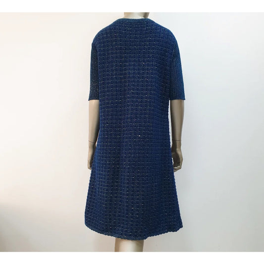 CHANEL Blue Viscose 2017 17A COSMOPOLITE Lerex Tweed Dress Sz.44 Pre-owned