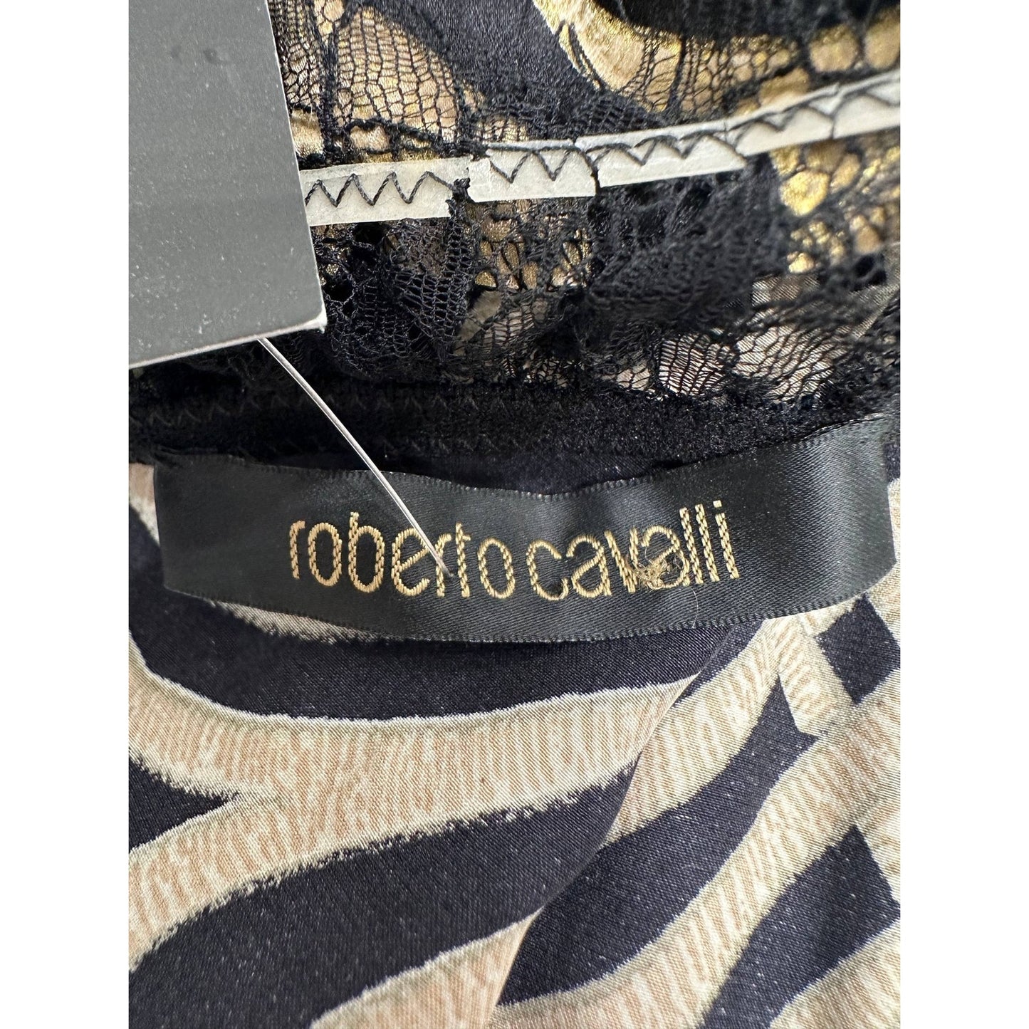 Roberto Cavalli Black & Gold Print Silk Maxi Dress Sz 38 Pre-owned
