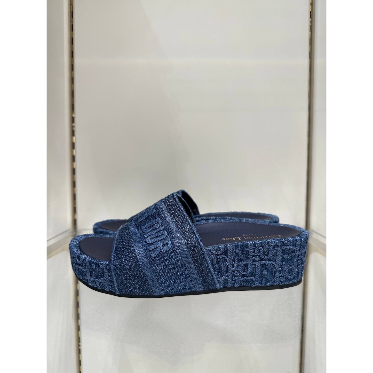 Christian Dior Dway Iconic Denim Logo Platform Slides Sz.38 Pre-owned