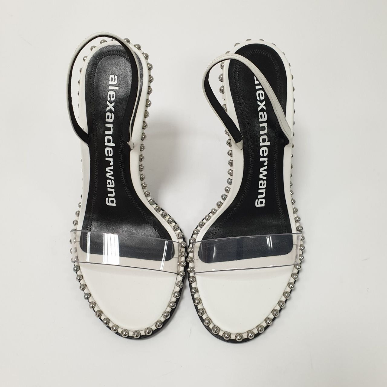 NWOB Alexander Wang White Leather and PVC Nova Slingback Sandals Pre-owned