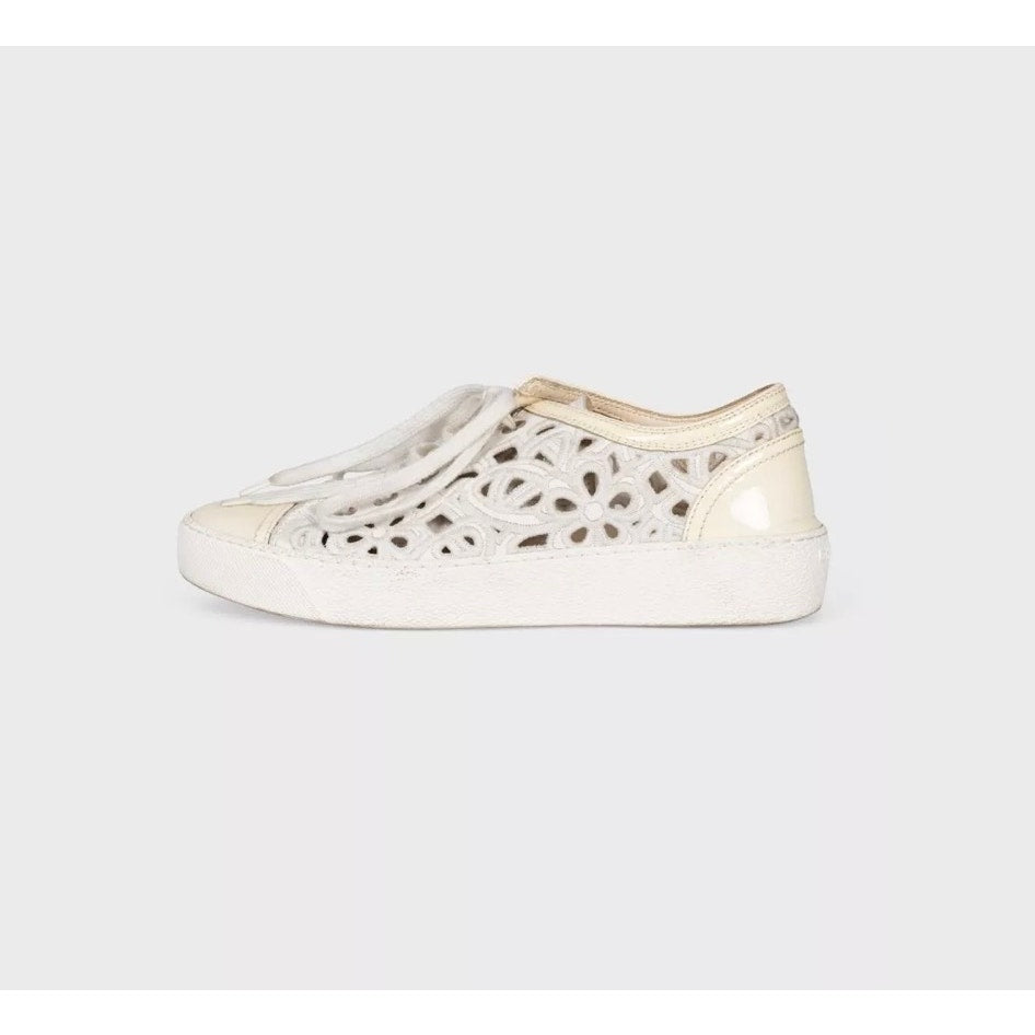 Chanel White Perforated Logo Low-Top Sneakers Sz. 35.5 pre-owned