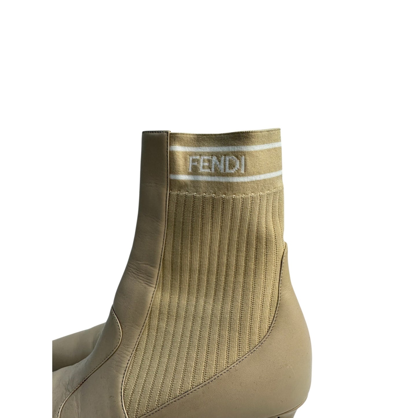 Fendi beige ankle boots with stretch-knit panel Sz.38 Pre-owned