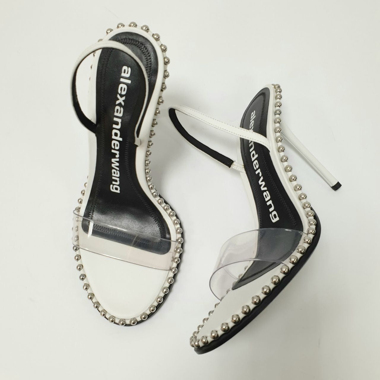 NWOB Alexander Wang White Leather and PVC Nova Slingback Sandals Pre-owned