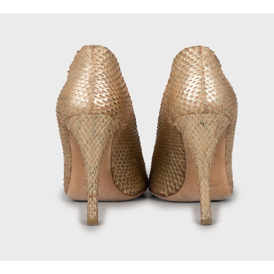 Prada Gold Snakeskin Print Lambskin Wedge Sandals Sz. 39 pre-owned