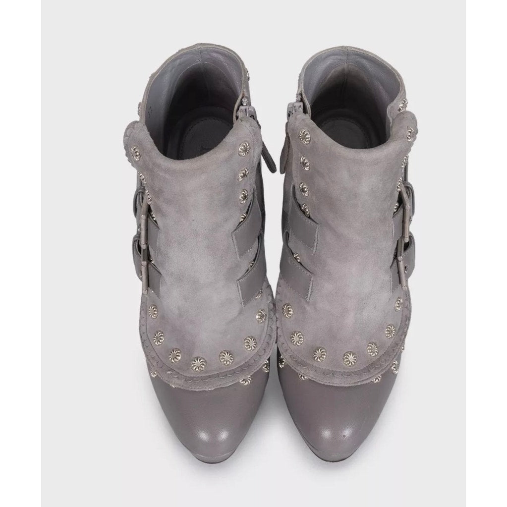 Alexander McQueen Gray Leather Suede Ankle Boots EU 37 Pre-owned