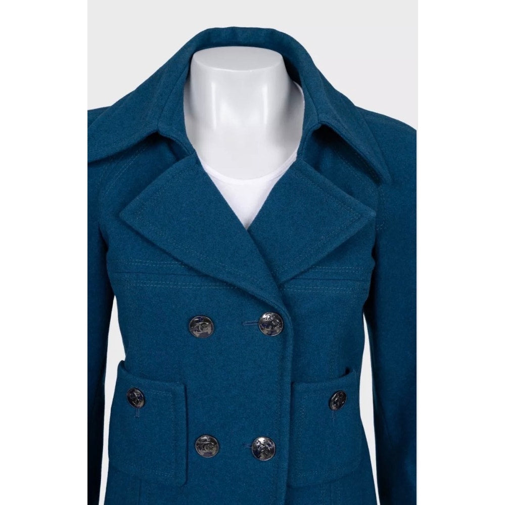 Chanel Cropped Blue Wool Double-Breasted Coat Sz.38 pre-owned