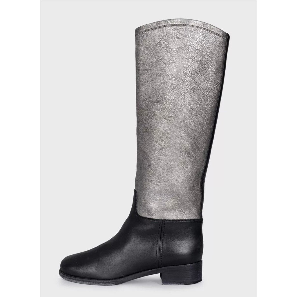 Chanel Silver & Black Leather Ankle Boots - Size 38 pre-owned