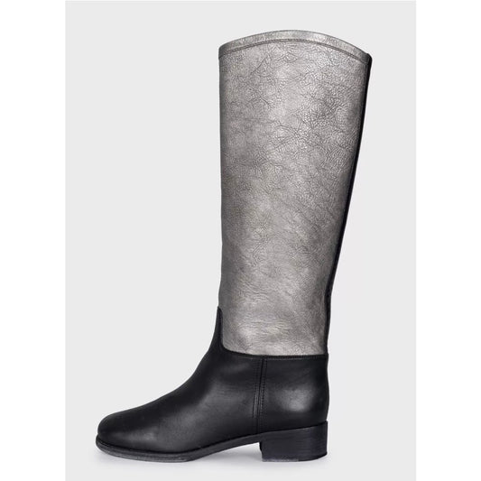 Chanel Silver & Black Leather Ankle Boots - Size 38 pre-owned