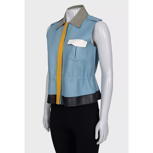 Fendi Blue Leather Multicolor Vest, Size IT40/S Pre-owned