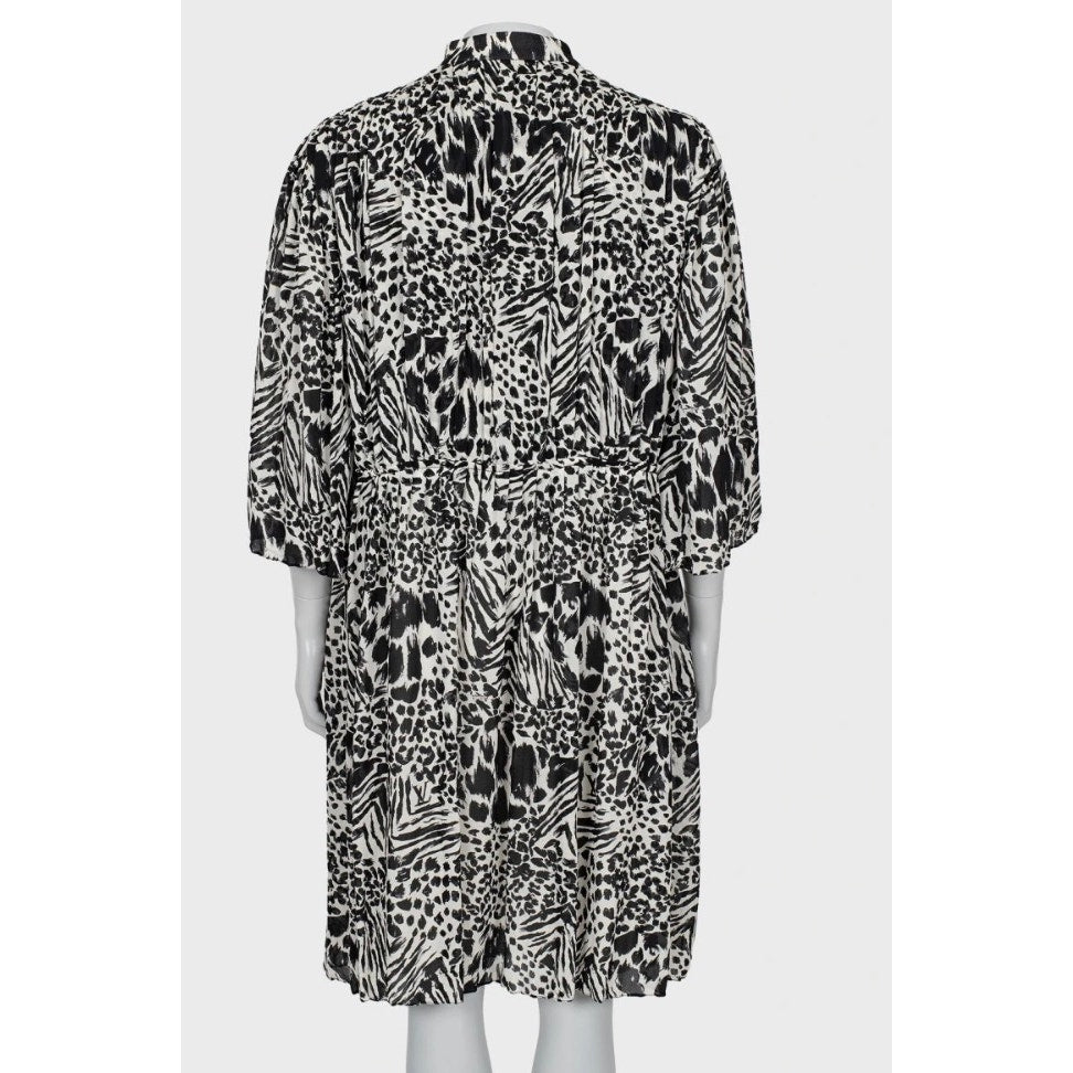 Louis Vuitton Black & White Pleated Silk Shirt Dress Sz.38 Pre-owned