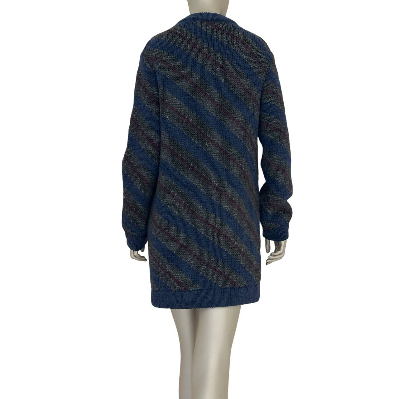 Chic CHANEL Navy Wool Alpaca Striped Chunky Cardigan Sz 34 Pre-owned