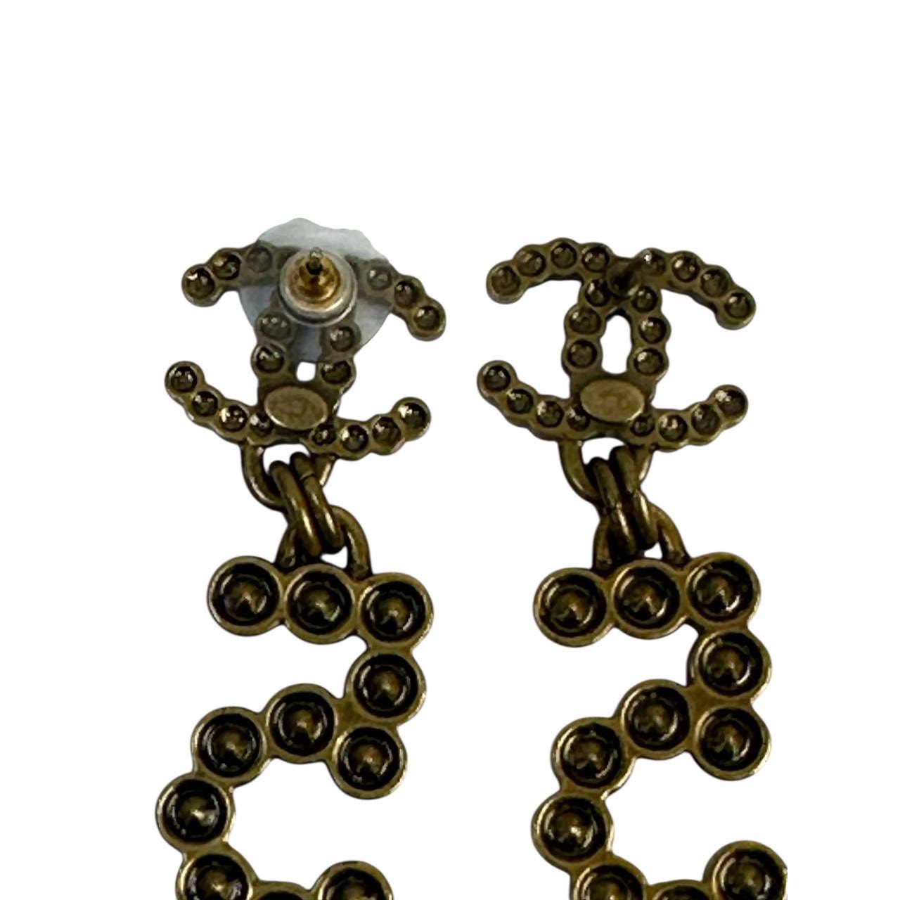 CHANEL Antique Gold CC No. 5 Drop Earrings Pre-owned