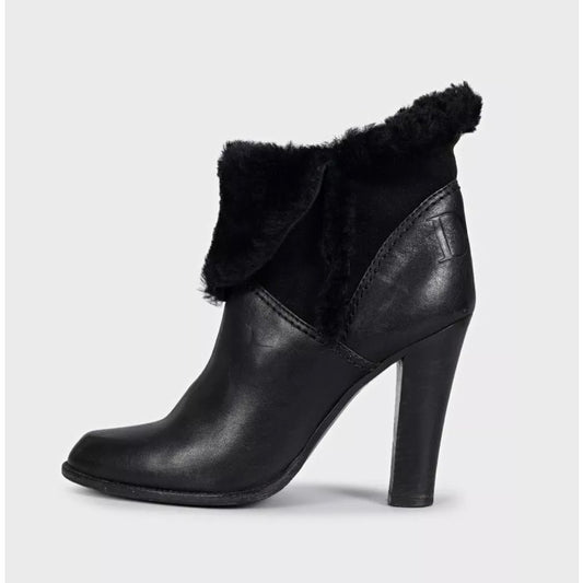 Christian Dior Black Leather Fur Trim Heel Ankle Boots 38.5 Pre-owned