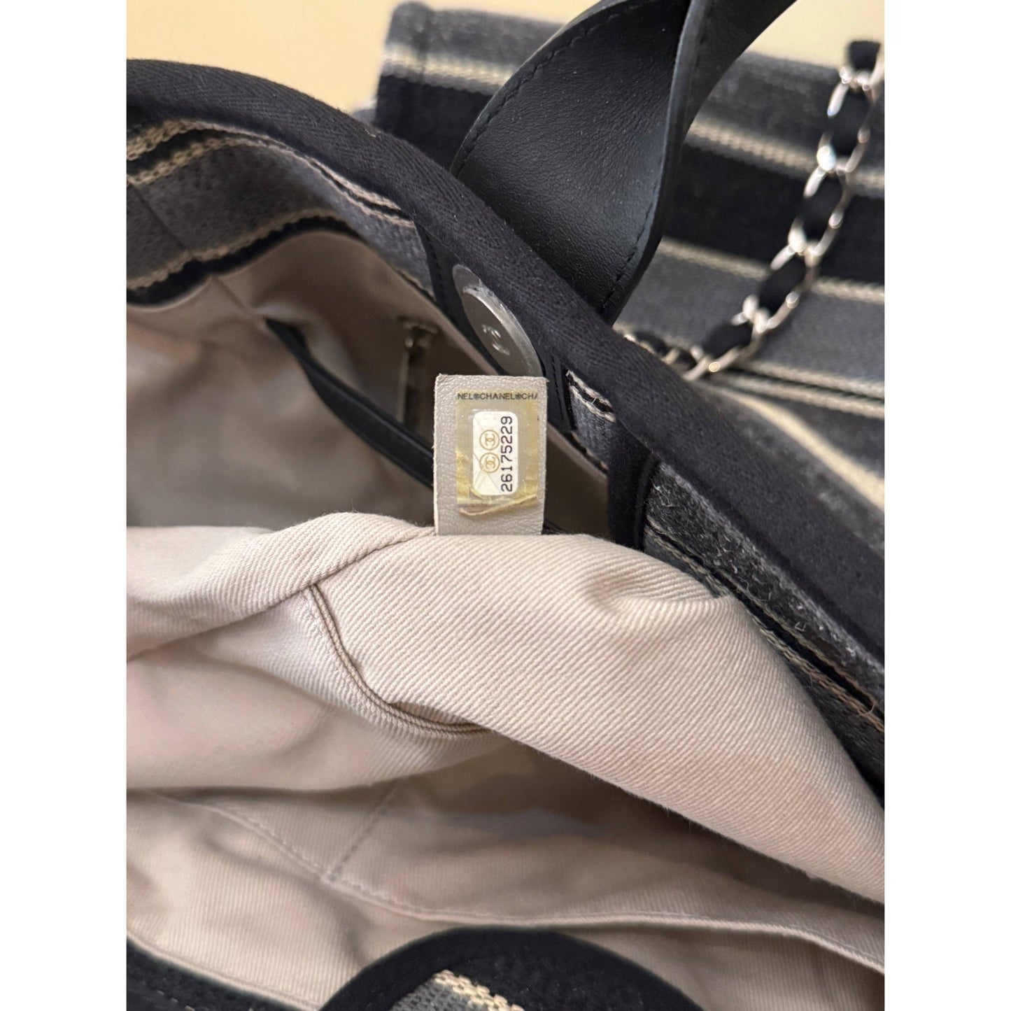 Chanel Deauville Striped Cloth Large Tote Bag Pre-owned