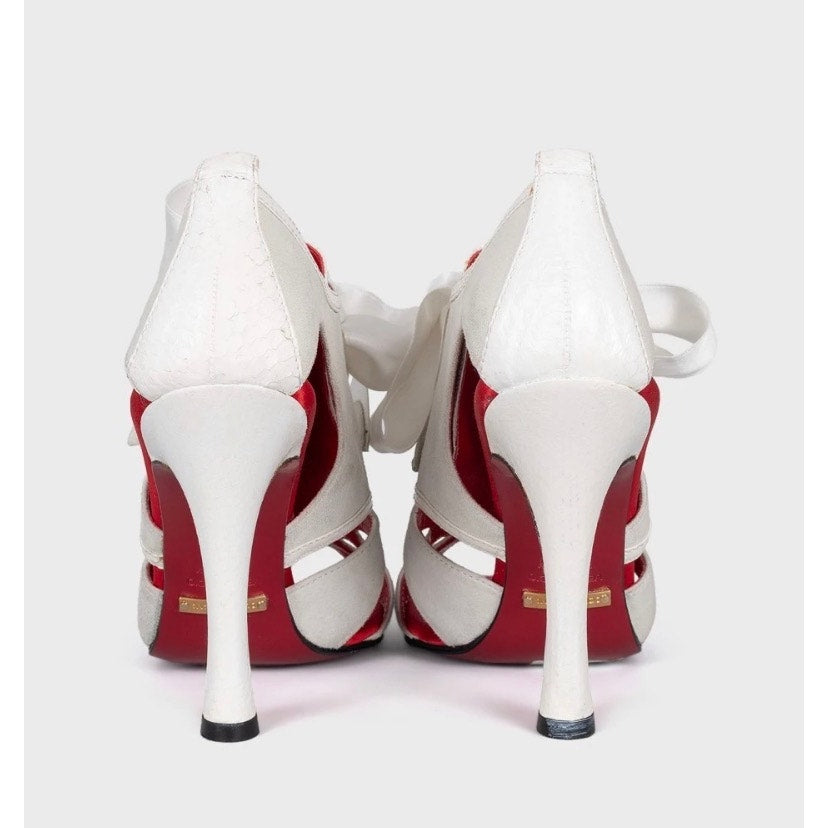 Dolce & Gabbana White Suede Lace-Up Stiletto Heels Sz.37.5 pre-owned