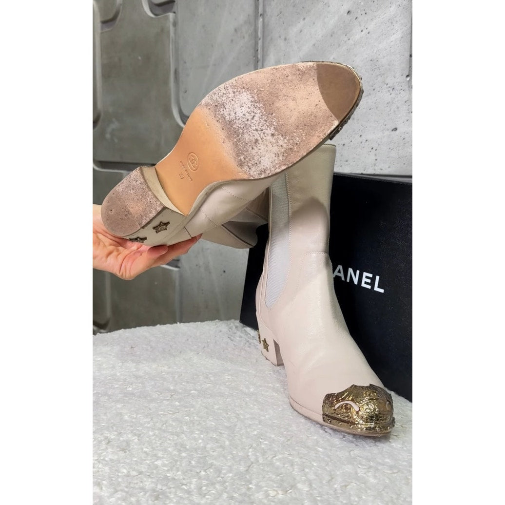 Chanel Paris-Dallas Beige Leather Ankle Boots - Size 37 Pre-owned