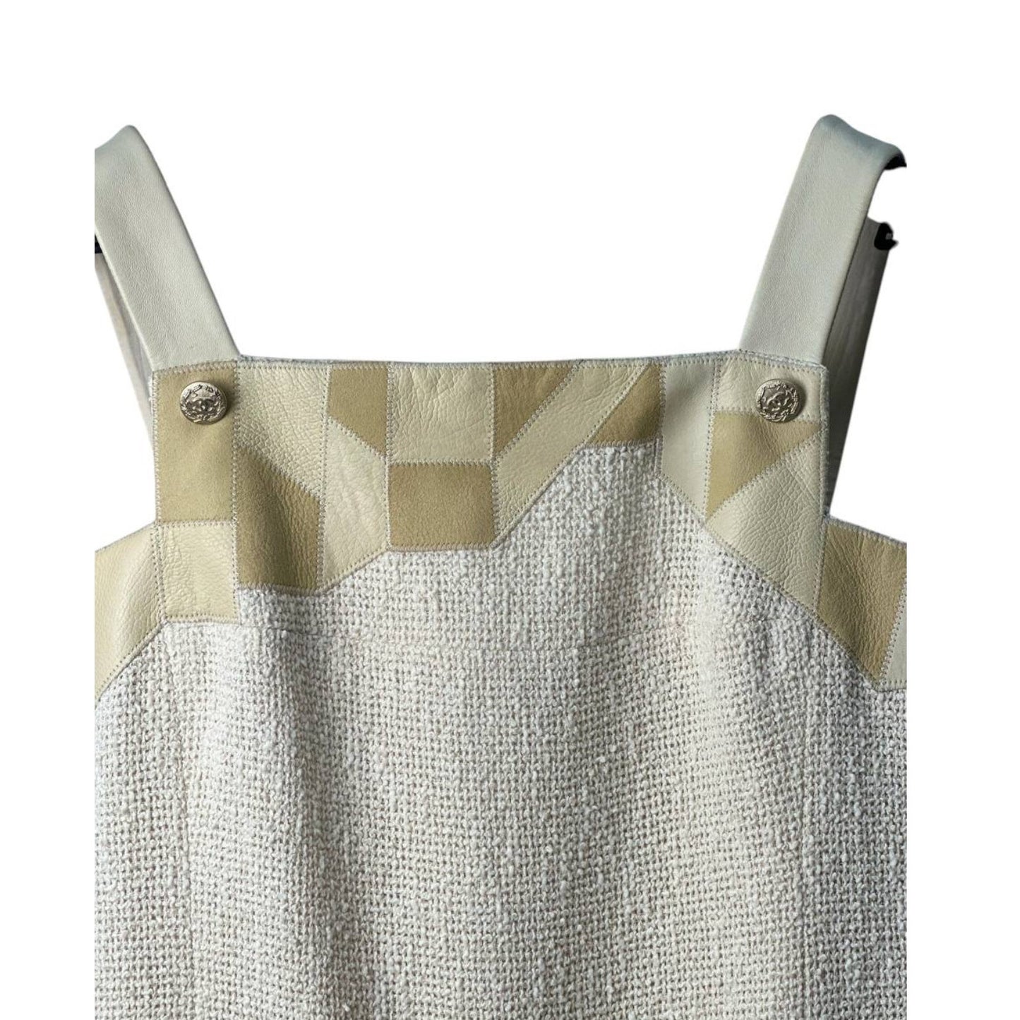 Chanel Spring 2010 Beige Tweed Leather Parts Dress Sz.38 Pre-Owned