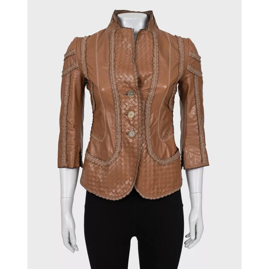 Bottega Veneta Brown Leather Jacket - Size IT40 / S pre-owned