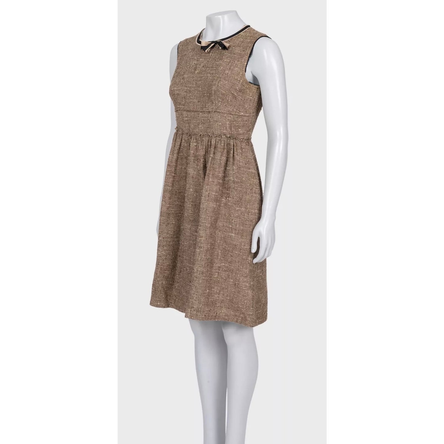 Elegant Prada Brown Silk Blend Dress & Jacket Set Sz.44 Pre-owned