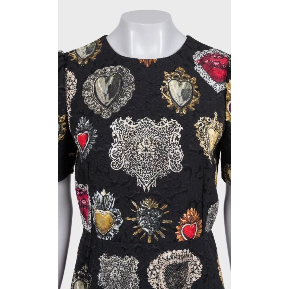 Dolce & Gabbana Black Printed Silk-Blend Lined Dress - Size L Pre-owned