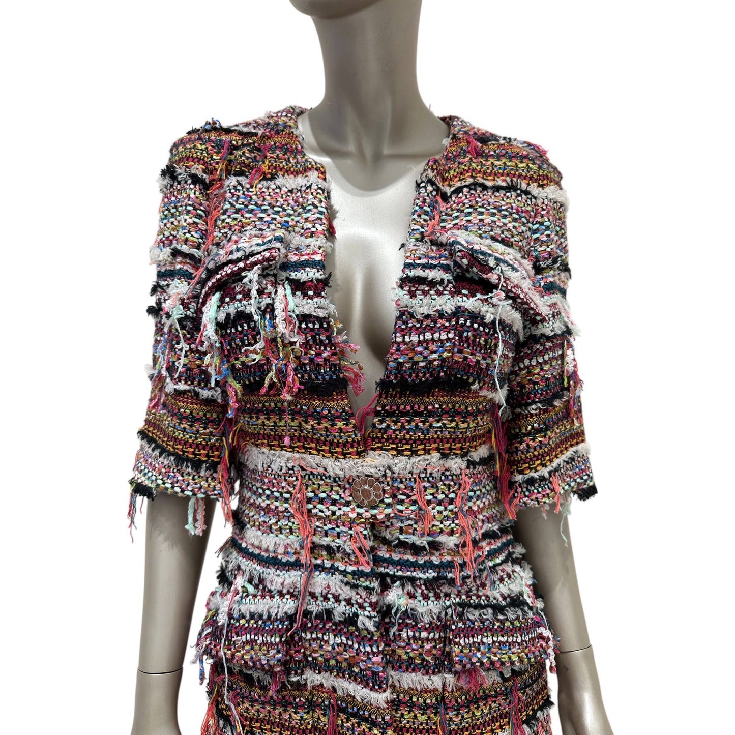 Chanel Paris-Dubai 2015 Fantasy Pink Tweed Short Jacket Coat Sz.38 Pre-owned