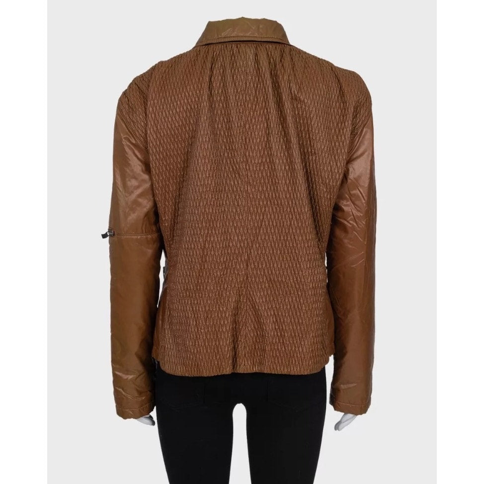Roberto Cavalli Quilted Brown Zip-Up Jacket Sz.44 Pre-owned