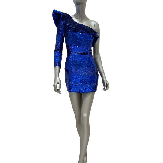 Balmain One-Shoulder Sequin Mini Dress 2009 Size 38 Pre-owned