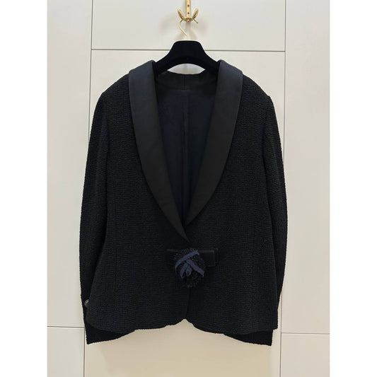 CHANEL FR 44 Black Tweed & Silk Jacket Pre-owned