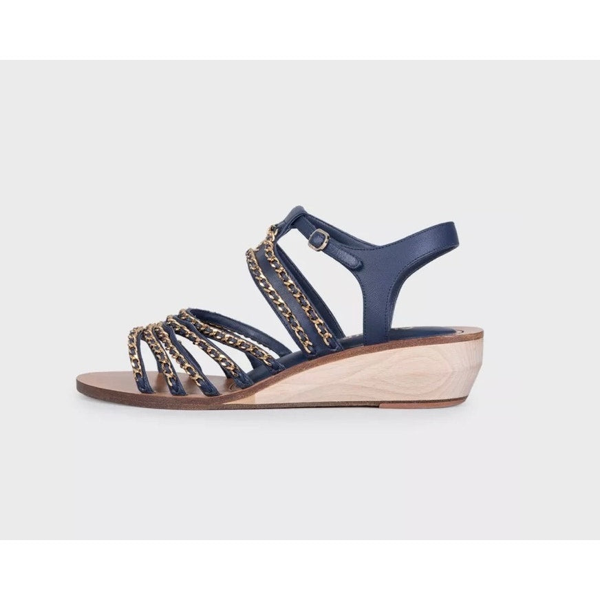 Chanel Blue Leather Chain Sandals - Size 40 Pre-owned