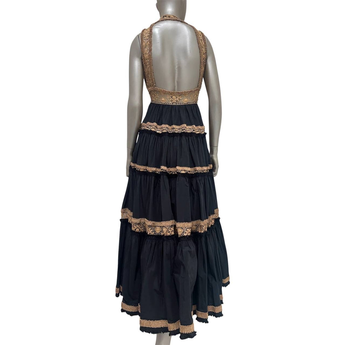 Jean Paul Gaultier Vintage S/S 2006 Runway Black Gold Halterneck Dress Sz.40 Pre-owned