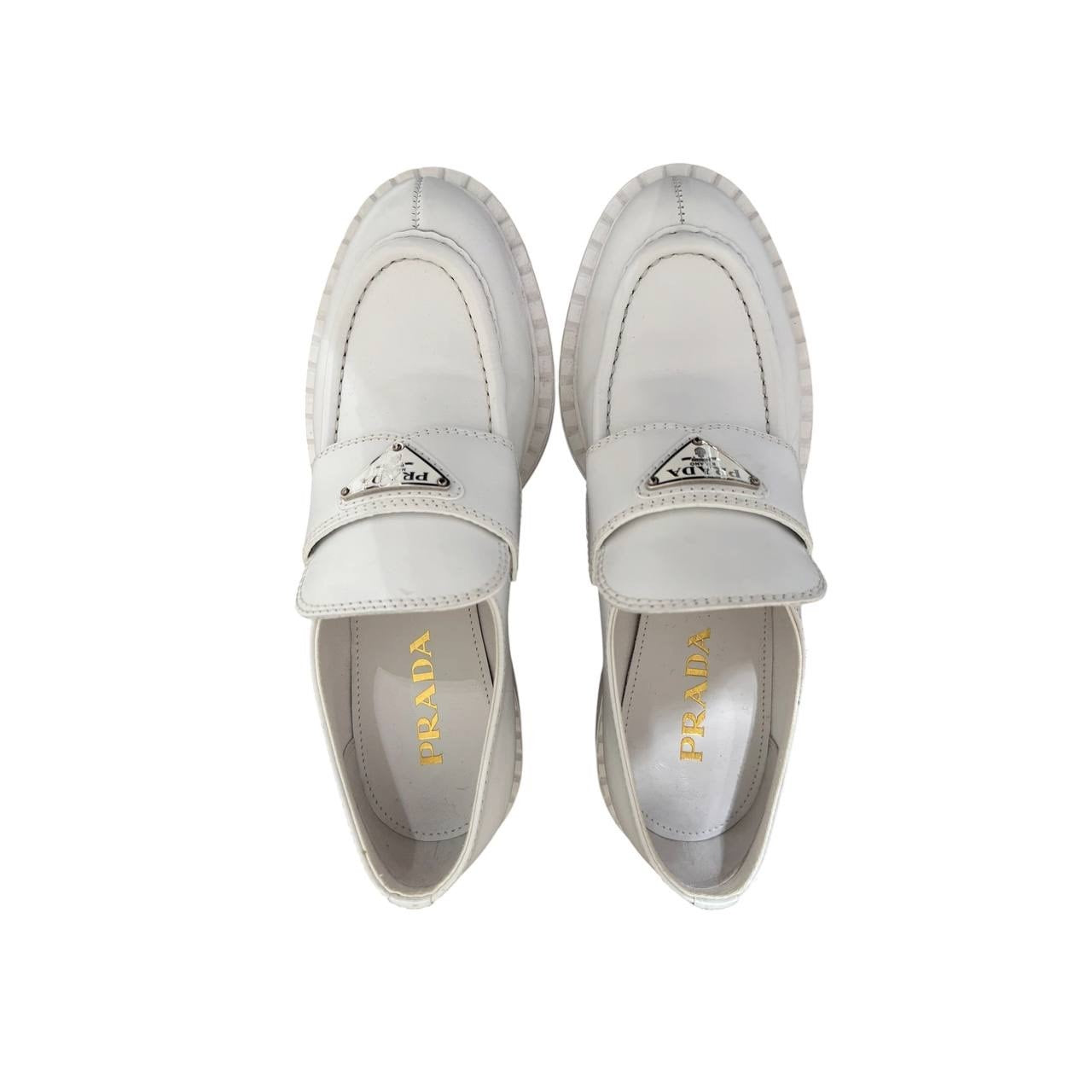 Prada White Leather Platform Oxfords - Women's Size 38.5 pre-owned