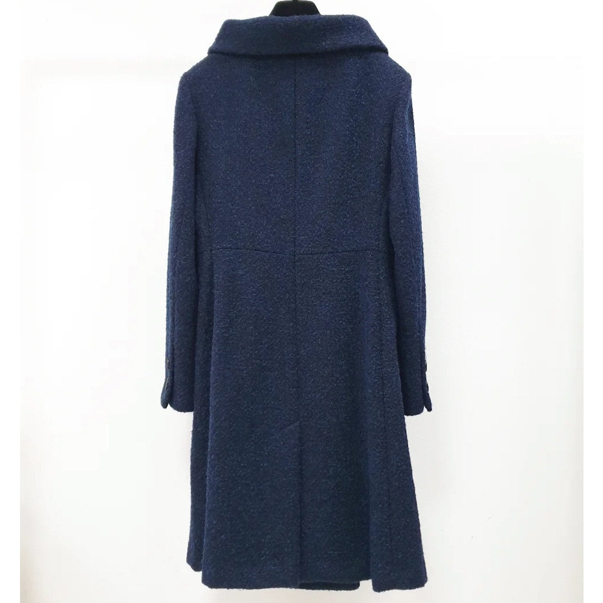 Chanel Long Wool CC Buttons Navy Blue Coat - Size 36 Pre-owned
