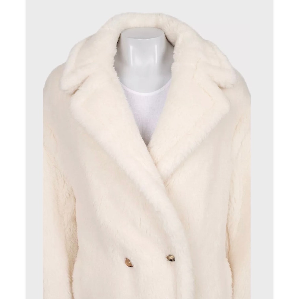 Max Mara White Straight Cut Teddy Coat L pre-owned