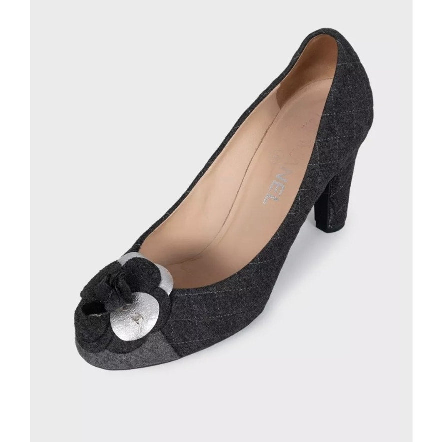 Chanel Gray Textile Rose Pumps  Sz 38 pre-owned