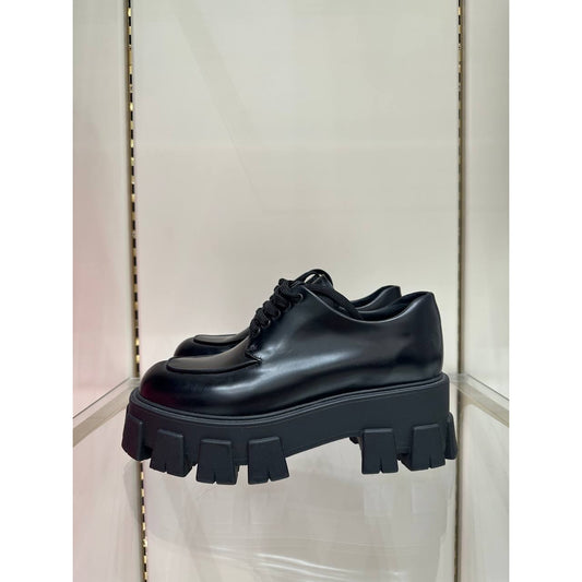 Prada Monolith Brushed Leather Derby Shoes Sz.36.5 Pre-owned