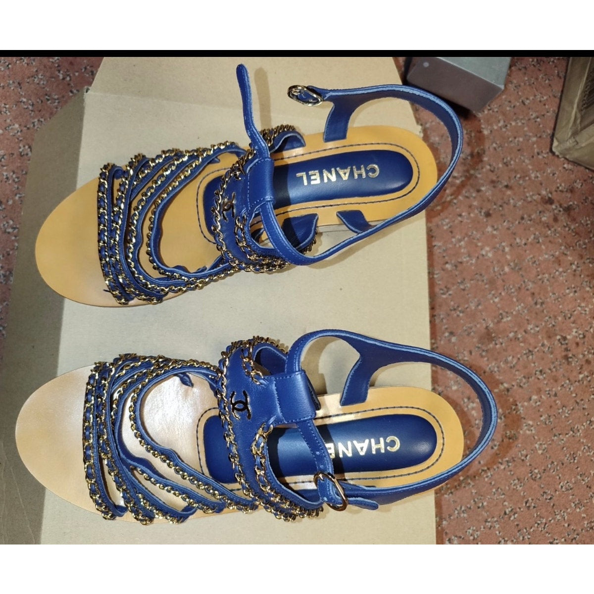 Chanel Blue Leather Chain Sandals - Size 40 Pre-owned