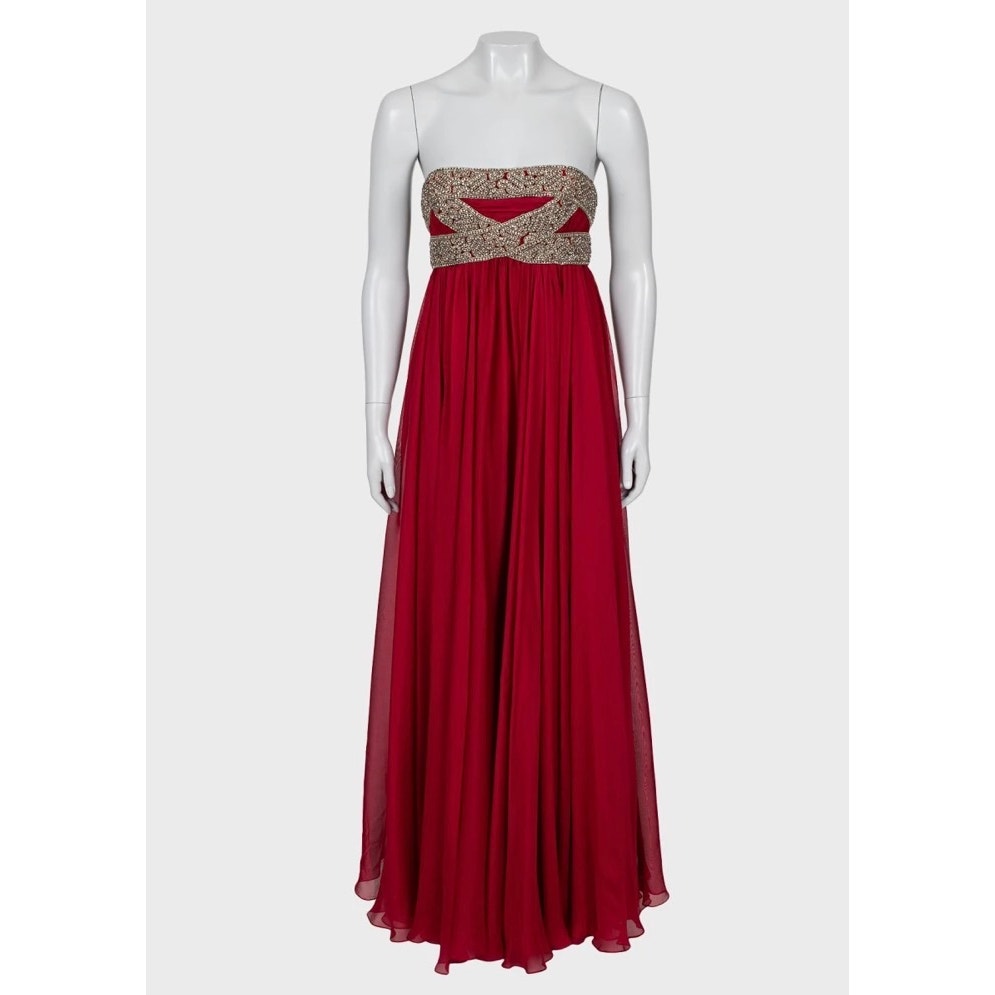 Marchesa Red Silk Crystal Embellished Maxi Dress Sz 6/M pre-owned