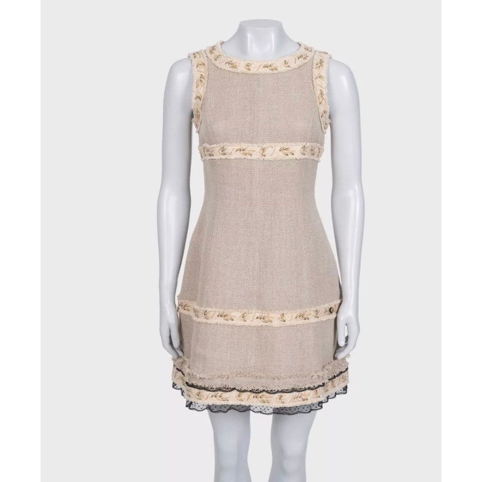 Chanel Vintage Silk & Linen Beige Dress  Size 36/S Pre-owned