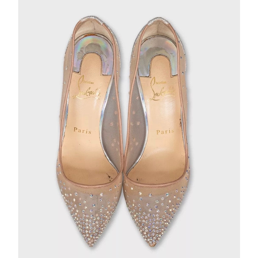 Christian Louboutin Beige Crystal Mesh Pumps - Size 37.5 Pre-owned