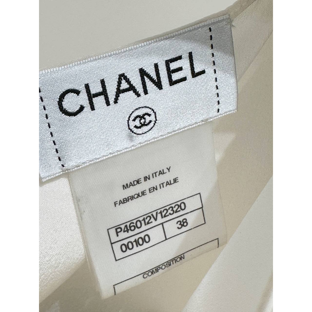 Chanel White Silk Long Sleeve Blouse Sz.38 Pre-owned