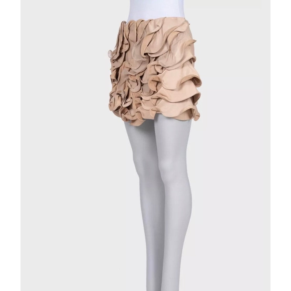 Valentino Beige Leather & Silk Mini Skirt Size M Pre-owned
