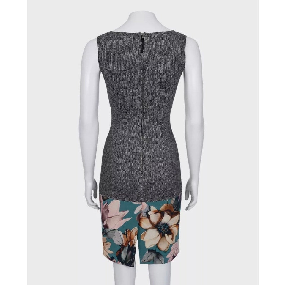 D&G Dolce & Gabbana Gray Silk Wool Floral Hem Dress 36/XXS Pre-owned